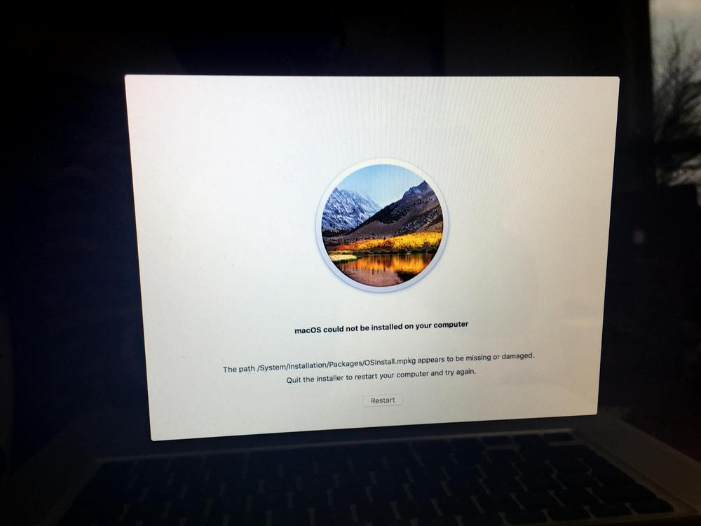 Screenshot macOS update failed